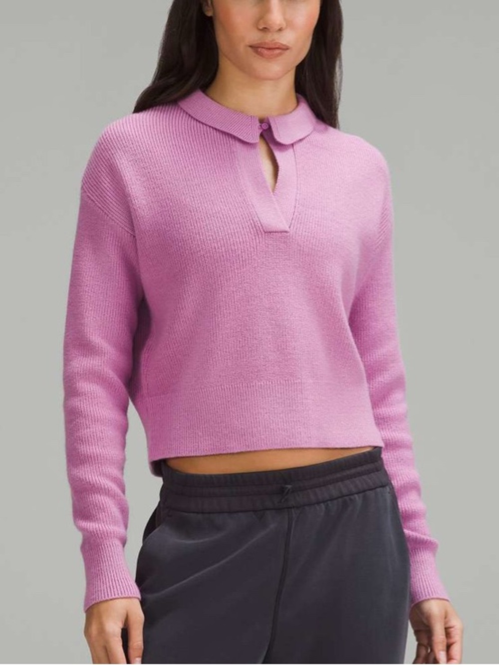 Lululemon Collared Knit Merino Wool Blend Sweater Dahlia Mauve